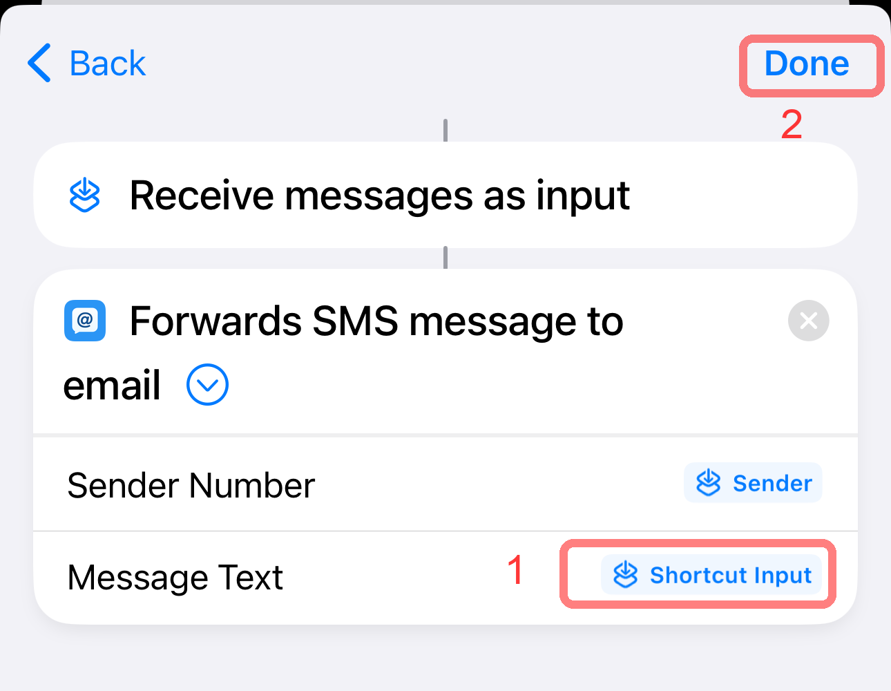 Set Message Text to Shortcut Input
